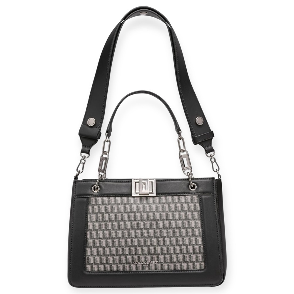 Karl Largerfeld Leather IVETTE Satchel Bag Monogram Adjustable Strap